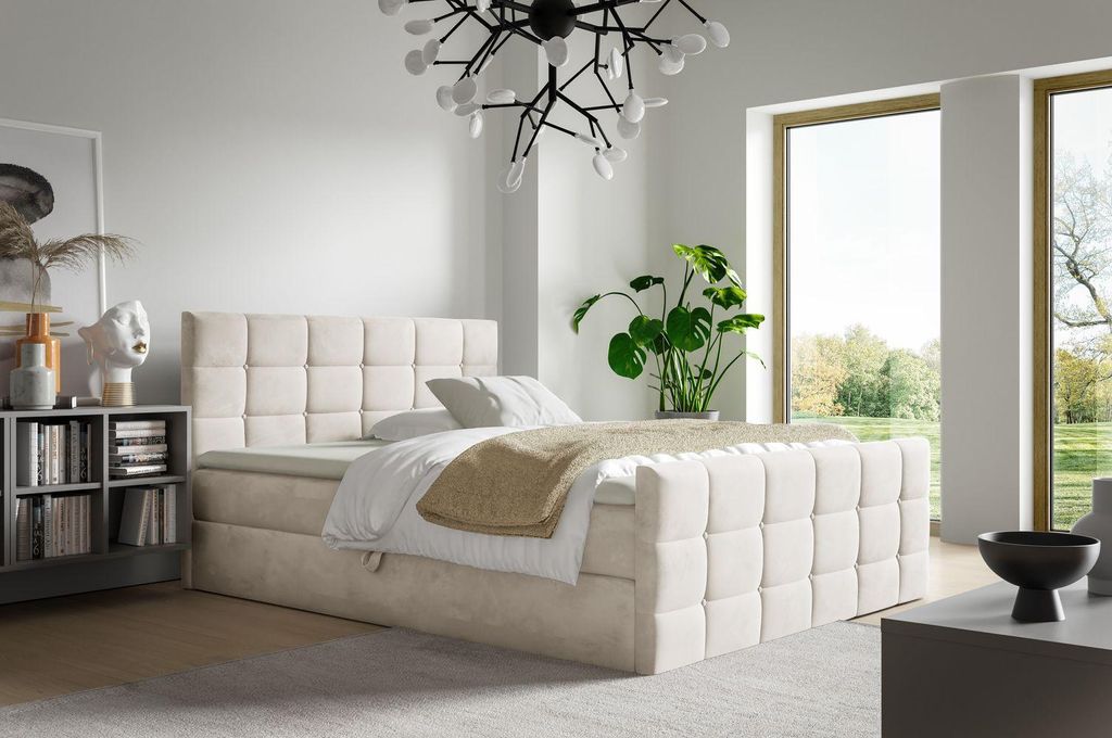 Doppelbett 160x200 DONIKA mit Stauraum - beige + GRATIS Matratzenauflage