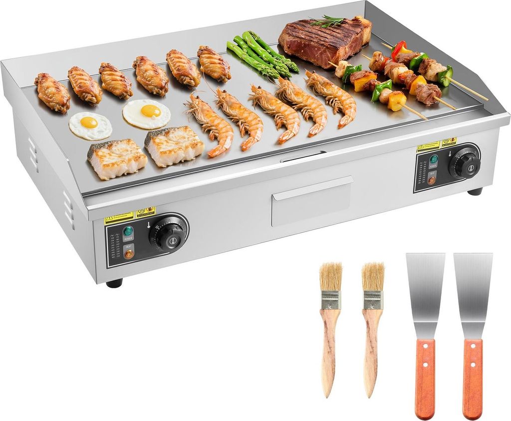 Elektrische Grillplatte - Profi-Plancha Tischgrill - Leistung 4400 W - Fläche 72,5 x 40 cm - Thermostat 50–300 °C - Mit 2 Spateln & 2 Bürsten ...