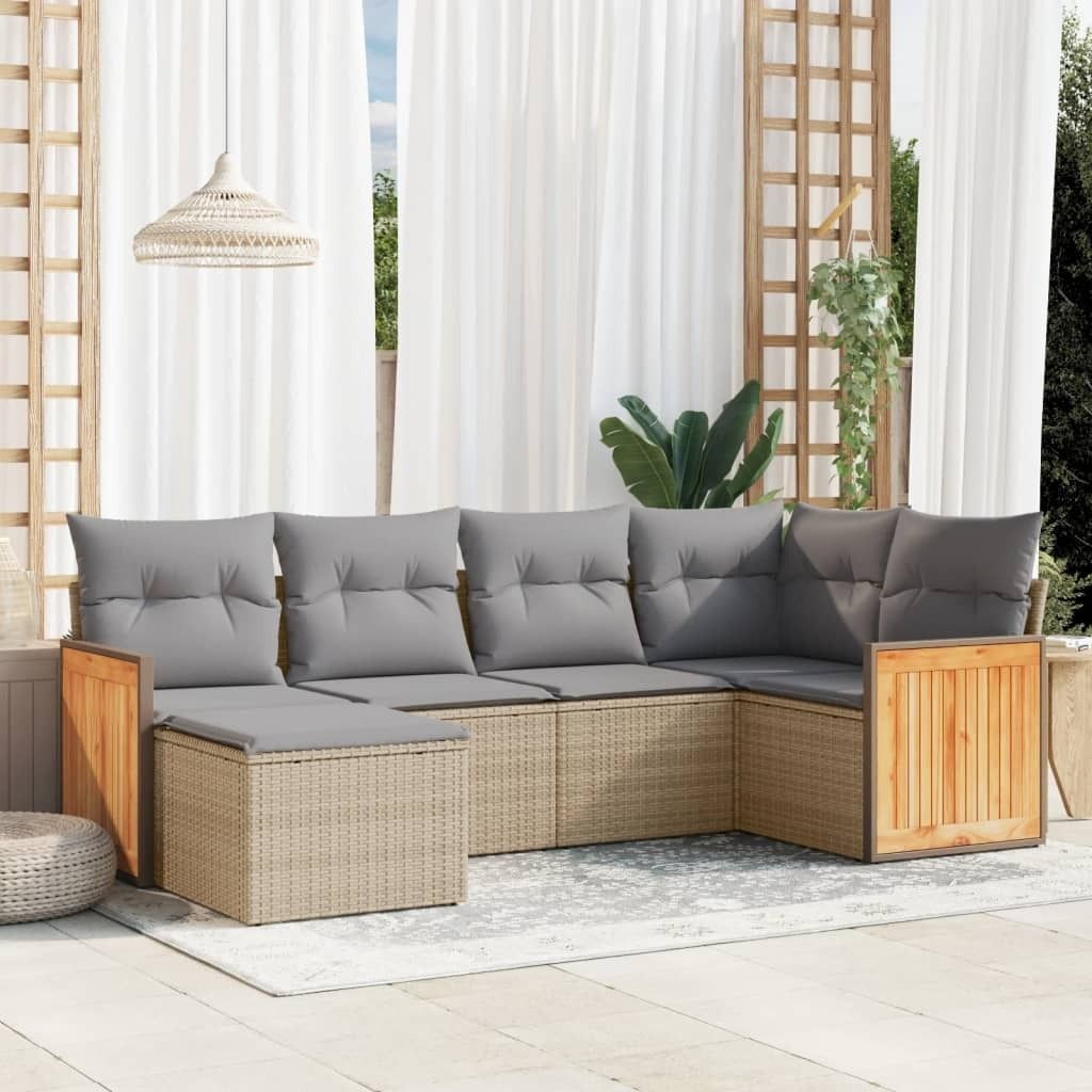 Maison Exclusive - 6-tlg. Garten-Sofagarnitur mit Kissen Beige Poly Rattan