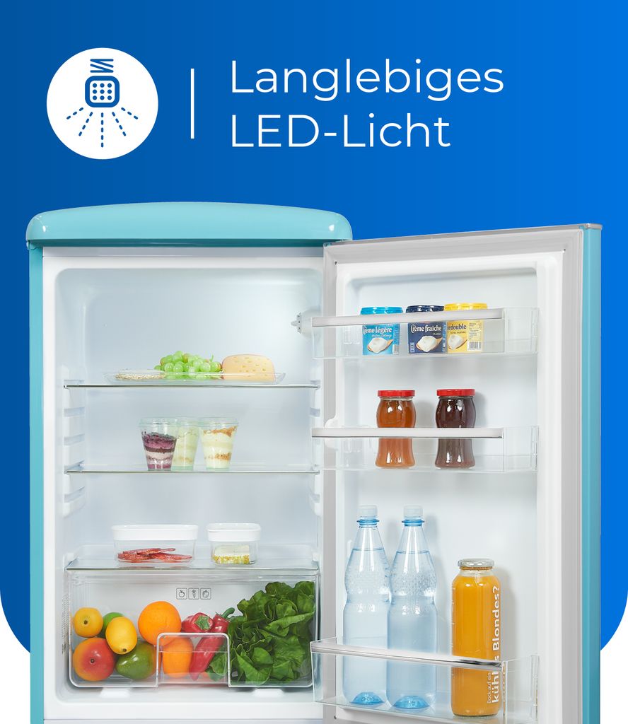 Exquisit Retrokühlschrank RKS120-V-H-160F taubenblau | Produktbild 4