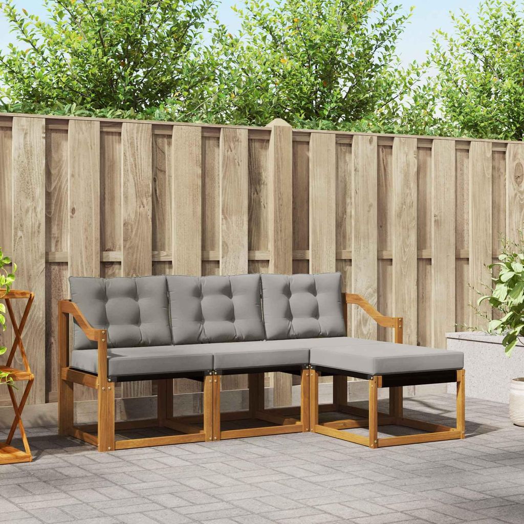 "Seasonal Sale"Outdoor-Sofagarnitur - CLORIS - Balkonmöbe/Sitzgruppe - mit Kissen 4 pcs - Moderne Design - Natürlich und Hellgrau - Gartensofas D...