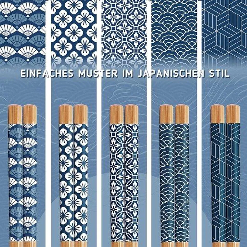 Baguettes japonaises pour sushis en bois naturel verni - Set de 5 paires