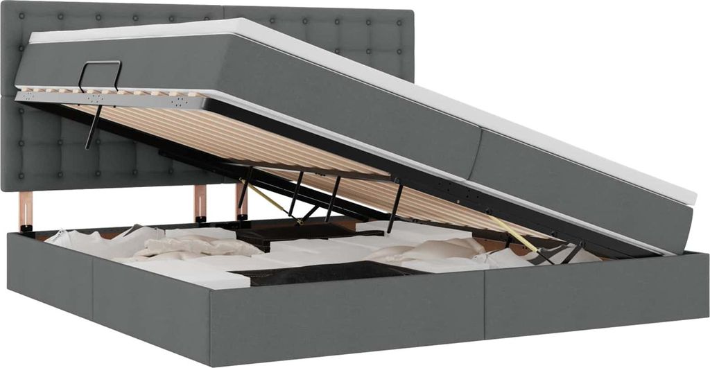 Bett mit Stauraum und LED Dunkelgrau 200 x 200 cm Polyester
