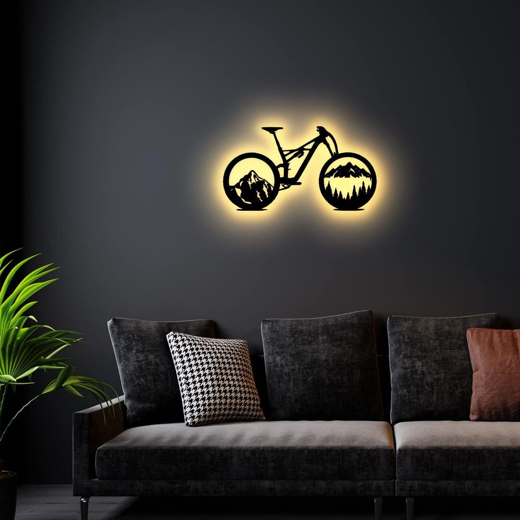 Fahrrad Wald Skyline LED Wandbild Leuchtschild Geschenke Produktbild 2