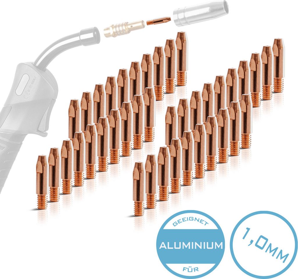 STAHLWERK 2 x Stromdüsen für Aluminium AK25 MB25 MIG MAG M6x28 1,0 mm