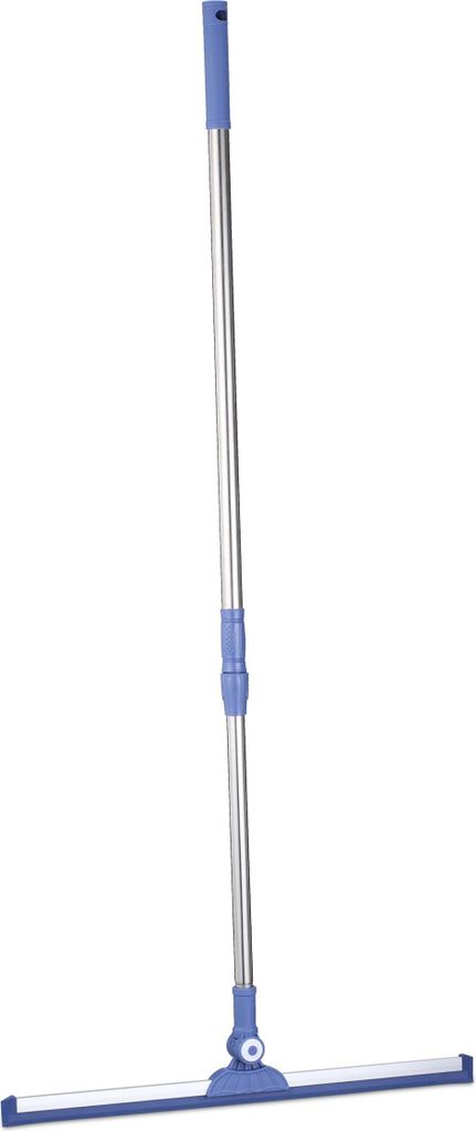 Relaxdays Wasserschieber mit Teleskopstiel, HxB: 84–135 x 52 cm, Gummilippe, Edelstahl, Gelenk verstellbar, Silber/blau