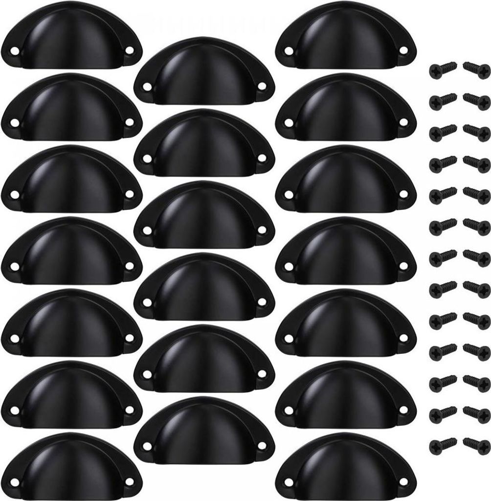 Schubladengriff, Türknauf, muschelförmiger Griff, Dekoration für Türen, Möbel, Schubladen, Schränke, inklusive Schrauben, 20 Stück, Schwarz