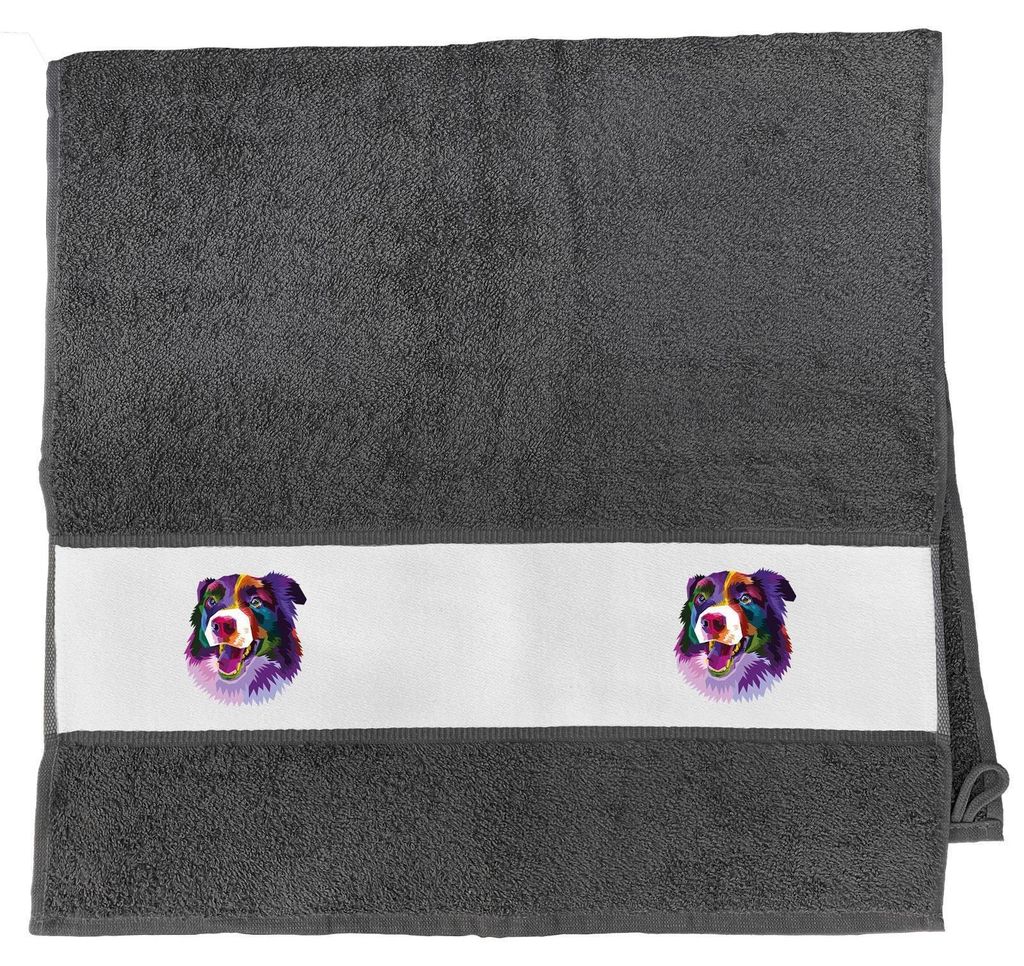 Huuraa Handtuch Border Collie Colorful 50x100cm Graphite Baumwolle Handtuch Geschenkidee