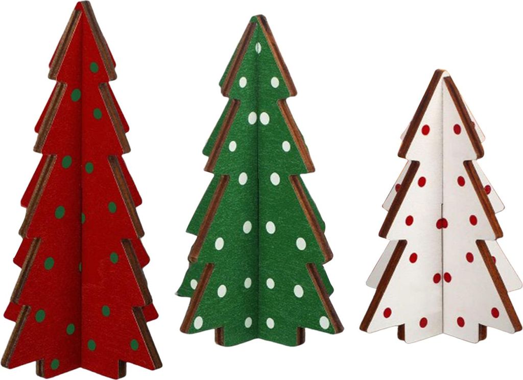 3-teiliges Set rustikaler Weihnachtsbaum-Dekoration aus Holz, kariert/gepunktet, Landhausstil, Tischdekoration für Etageren, Heimdekoration