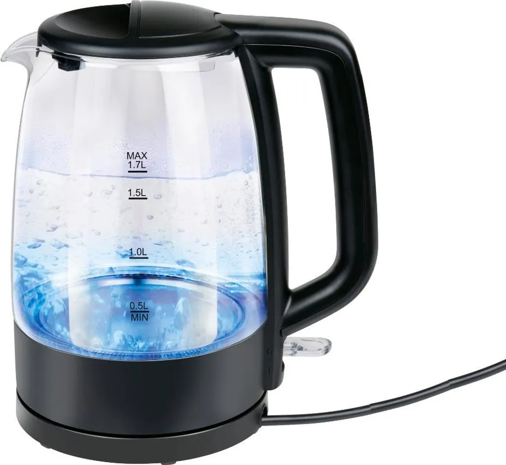 Bouilloire sans fil en verre transparent 1,7 litre Alpina noire 2200W