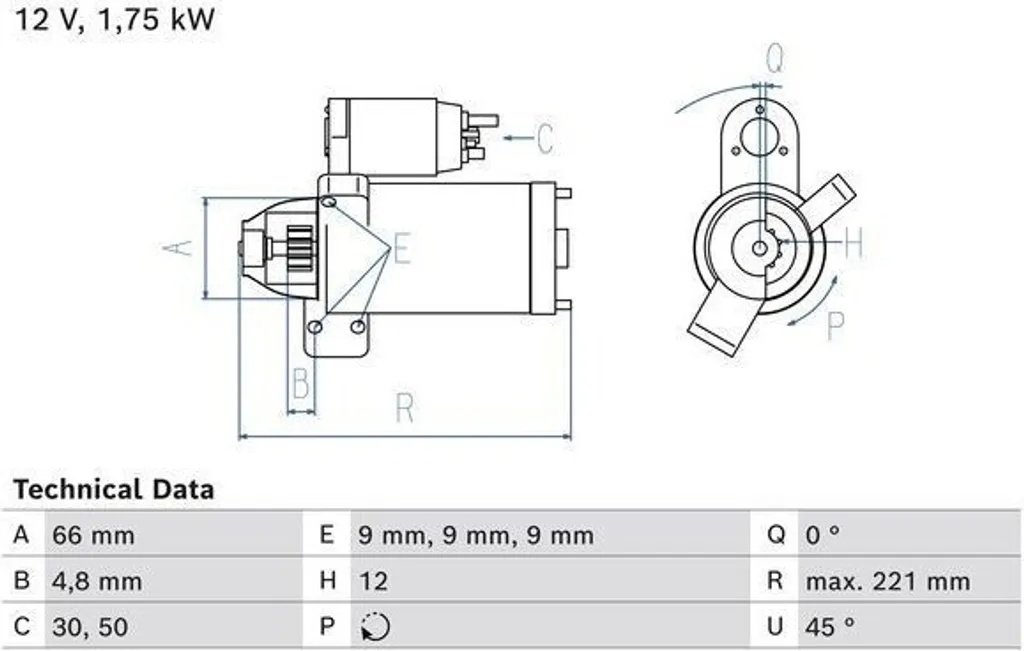 Démarreur Bosch 0986025510 Robuste pour BMW F30 F31 F34 et Série 5 G30