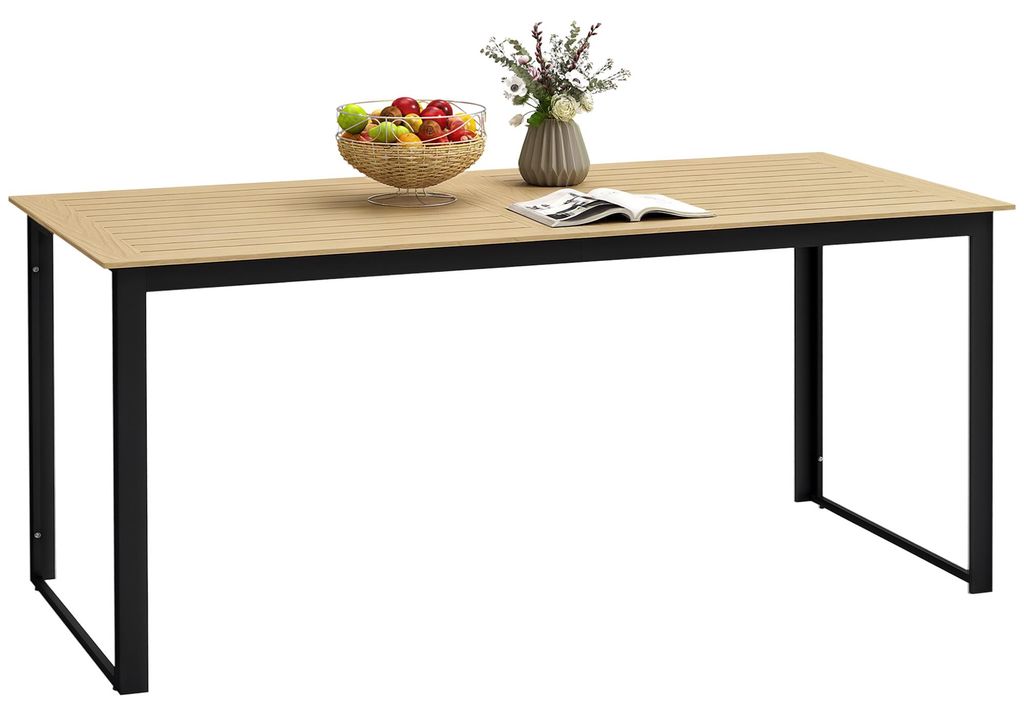 Gartentisch Metall 175x78 cm Wetterfest Balkontisch mit Holzoptik. rutschfest Esstisch Schwarz