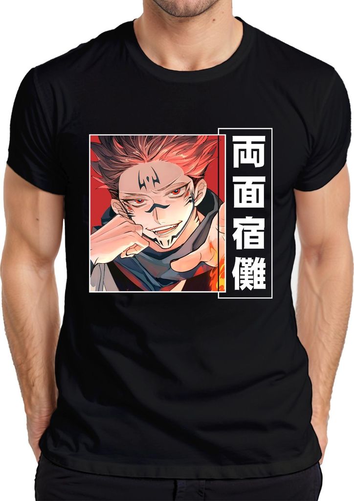 Jujutsu Kaisen 両面宿儺 Dämon Anime Ästhetik Manga Flamme Geschenk Herren T-Shirt, Schwarz, S