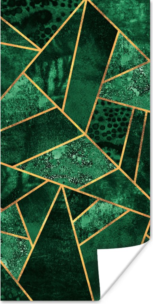 MuchoWow Poster Smaragd - Gold - Abstrakt - Muster 60x120 cm - Wandschmuck