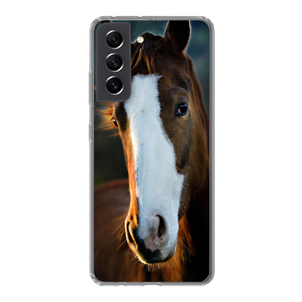 MuchoWow Handyhülle Schutzhülle Hülle für Samsung Galaxy S21 FE Pferd - Kopf - Licht Silikon Softcase Handy Hülle - Mobiltelefonhülle