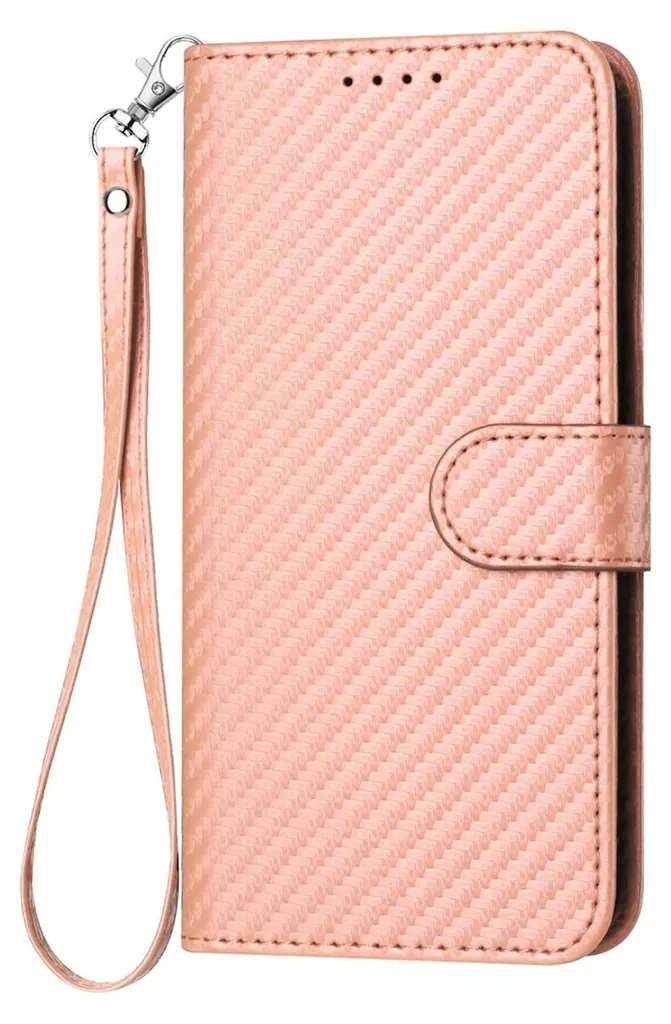 Custodia Rosa per Redmi Note 14 5G in Pelle e Carbonio con Cordino - 2