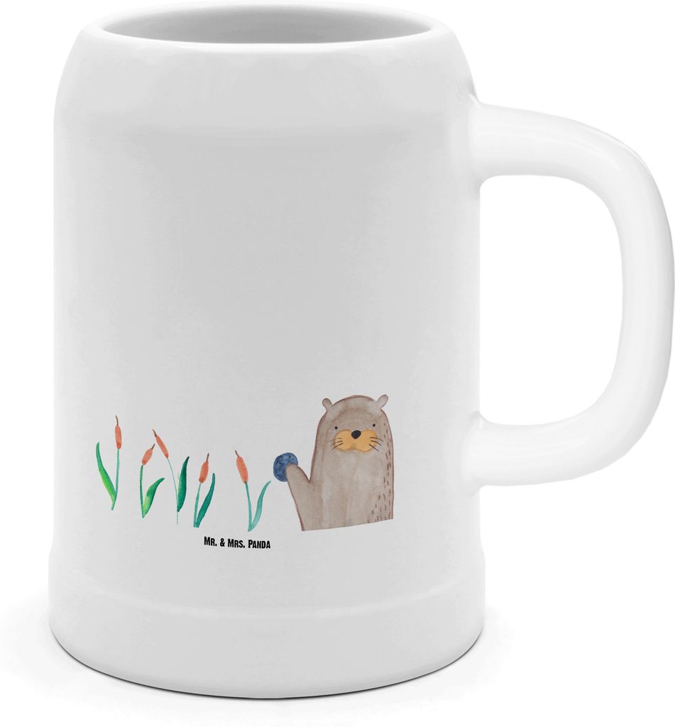 Mr. & Mrs. Panda Krug Otter Stein - Weiß - Geschenk, Seeotter See, Neugierig, Pflanzen, Bier Seidel, Tonkrug, Steinkrug, Grüßen, Humpen
