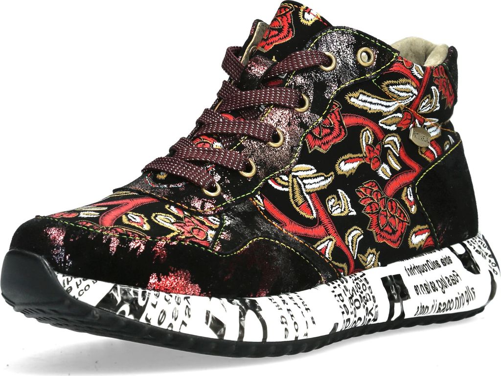 Laura Vita Damen Sneaker Leder High Top Blumen Schrift auf dem Plateau Burton 15, Größe:38 EU, Farbe:Rot