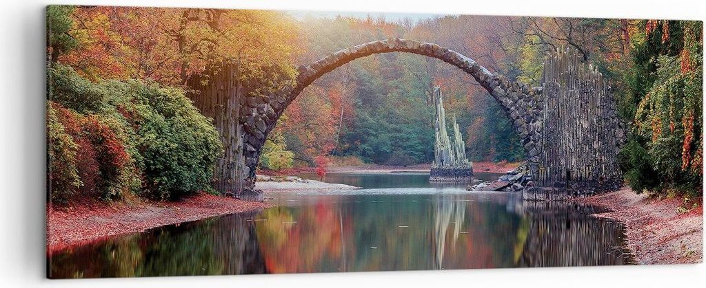 Bild auf Leinwand - Leinwandbild - Einteilig - Garten Rhododendren Brücke - 140x50cm - Wand Bild - Wanddeko - Wandbilder - Leinwanddruck - Bilder ...
