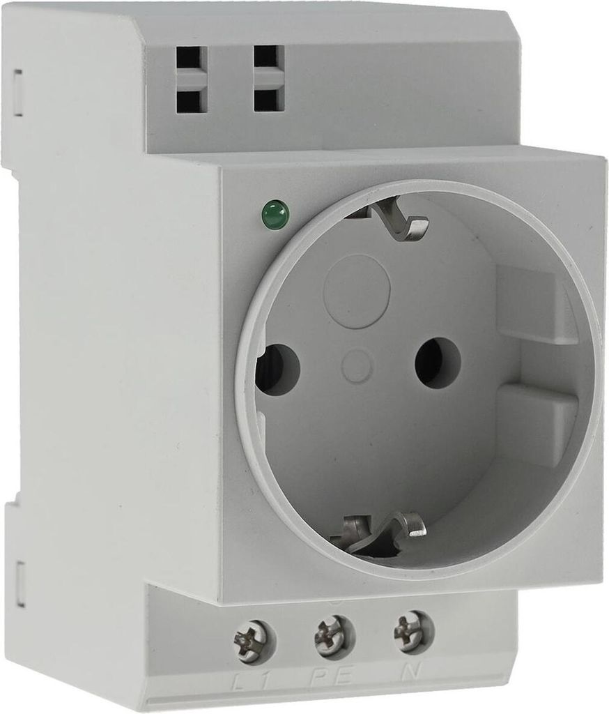 ChiliTec 22969 Schutzkontakt-Steckdose für Hutschiene mit LED, 230V, 16A, VDE