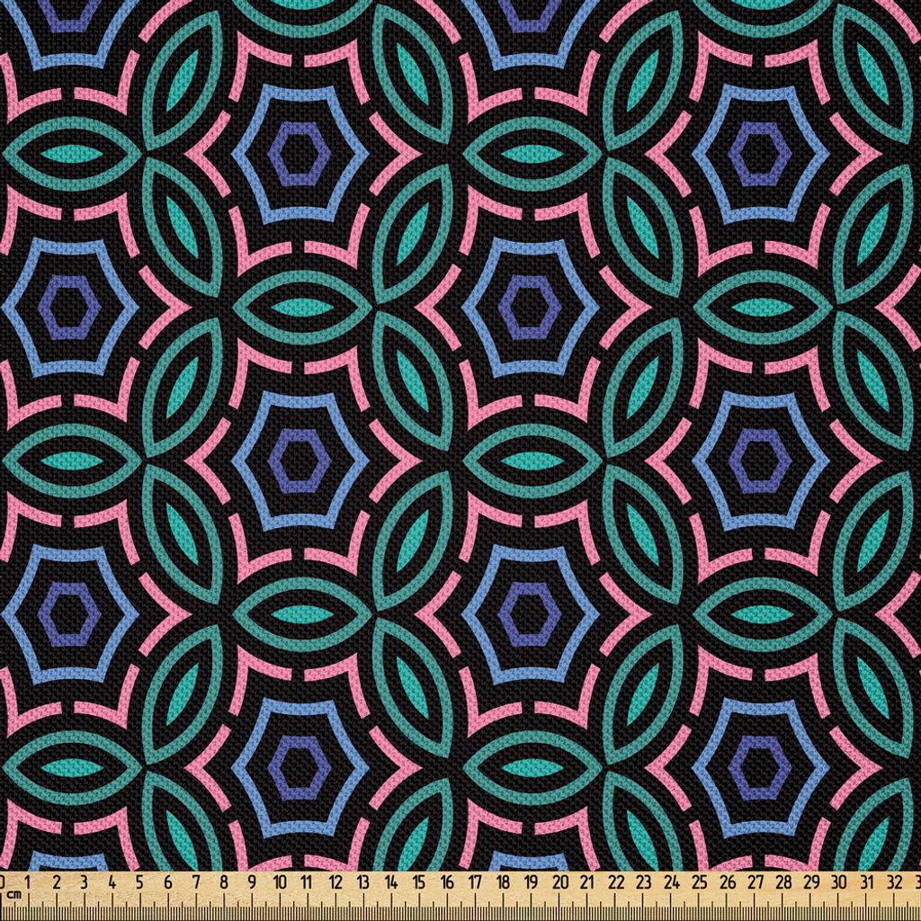 ABAKUHAUS Abstrakt Satin Stoff als Meterware, Retrostil-ethnische und afrikanische Blumenmotiv-Mosaik-Fliesen-Muster-bunter Entwurf, 2 M (148 x 200...
