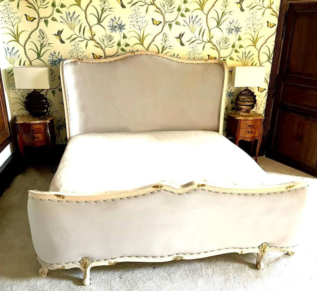 Casa Padrino Luxus Barock Doppelbett Creme / Gold - Antik Stil Massivholz Bett - Luxus Schlafzimmer Möbel im Barockstil - Barock Möbel - Barock E...