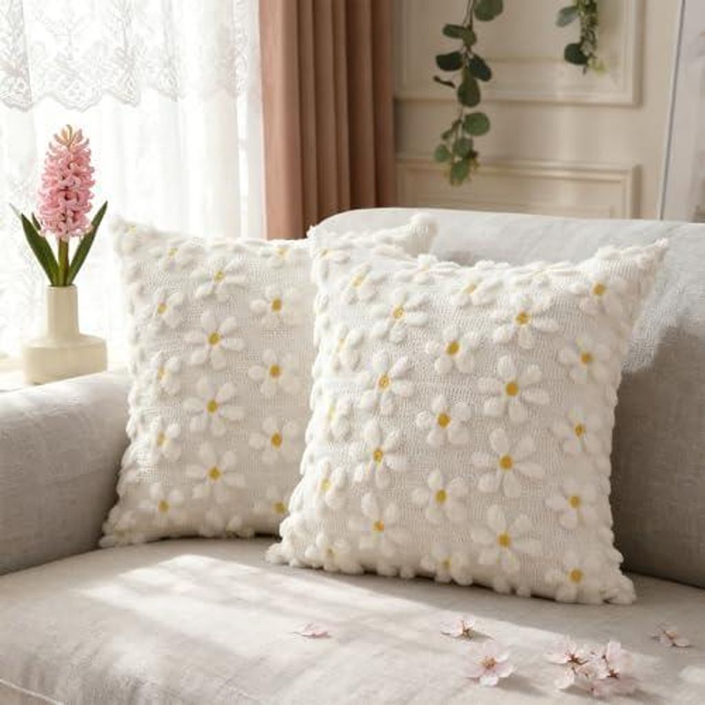 Set mit 2 Kissenbezügen mit Blumenmuster, 50 x 50 cm große Cord-Kissenbezüge für Wohnzimmer, dekorative Kissenbezüge mit Blumen für Sofa, Ses...