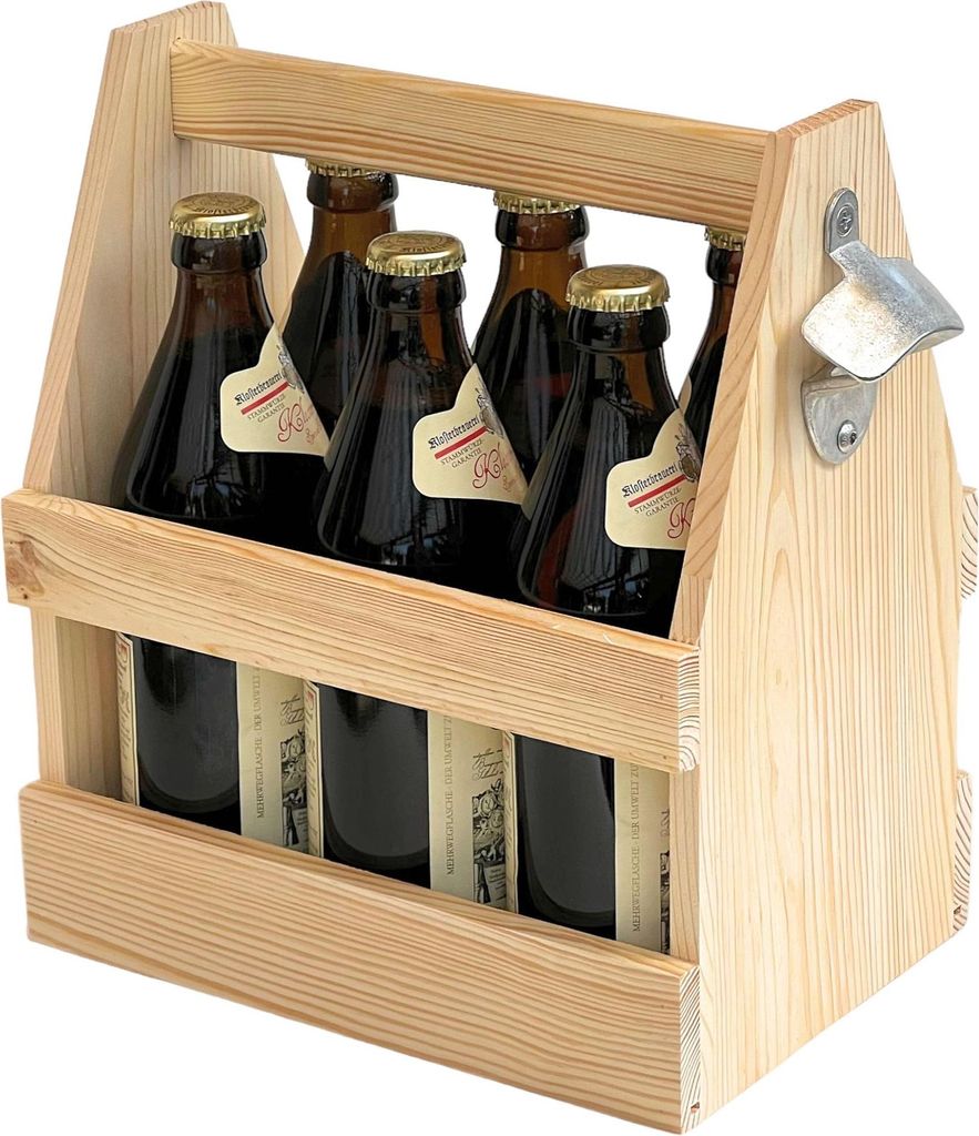 DanDiBo Flaschenträger 6 Flaschen Holz Bierträger mit Flaschenöffner 93945 Männerhandtasche