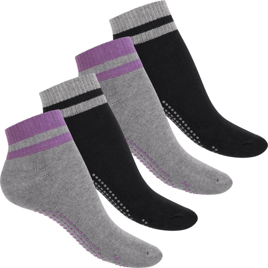 Celodoro Yoga & Wellness Socken für Frauen und Männer (4 Paar) - rutschfeste Socken mit Frotteesohle - Muster 1