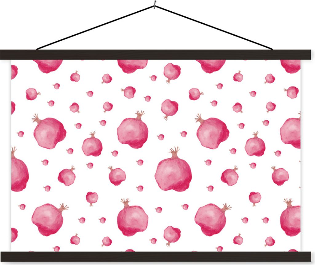 MuchoWow Textilposter Granatapfel - Rosa - Schablonen - Aquarell 60x40 cm mit schwarzem Rahmen - Hölzernes