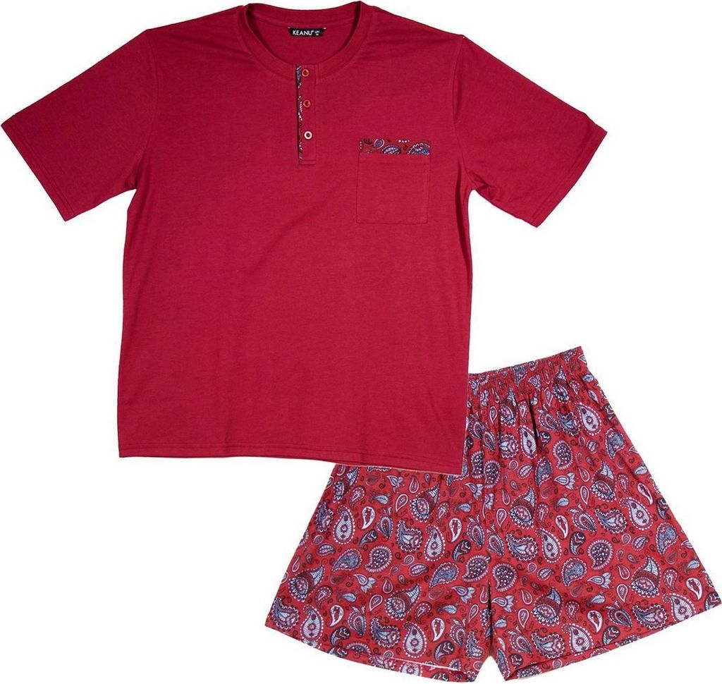 Keanu - Schlafanzug mit Shorts für Herren, Henley-Kragen TC837 (M) (Rot)