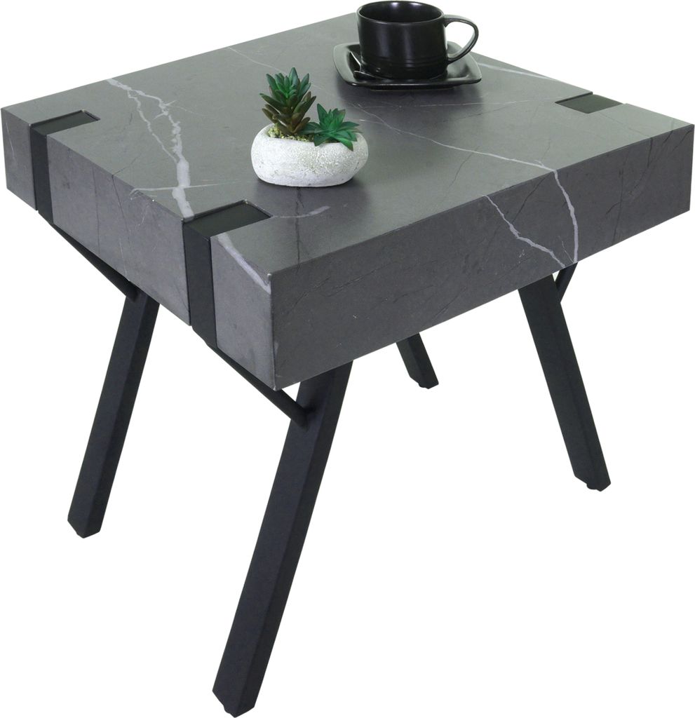 Beistelltisch MCW-L54, Kaffeetisch Nachttisch Loungetisch Couchtisch, Eisen MDF 50x55x50cm Marmor-Optik grau