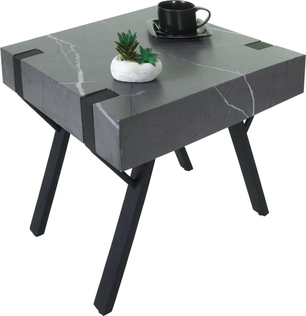 Tavolino Quadrato HWC-L54 50x50x55 | Salotto Ferro Marmo Grigio