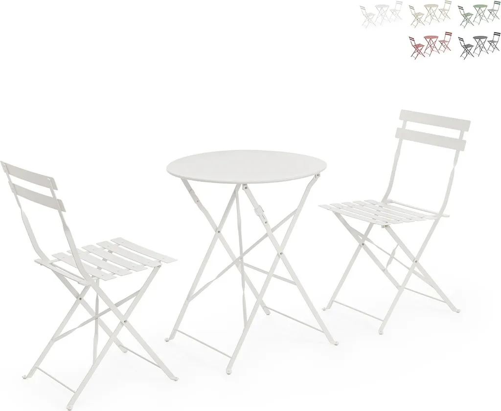 Set da esterno rotondo: 2 sedie da giardino pieghevoli - Bistrot - Bianco