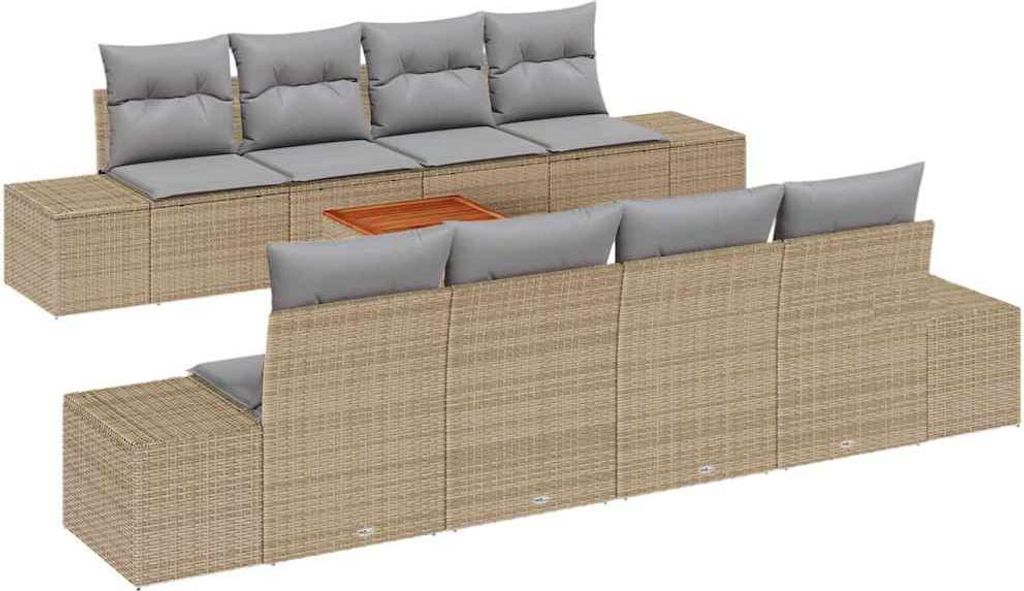 Gartensofa-set mit Kissen 9 pcs Beige Poly-Rattan