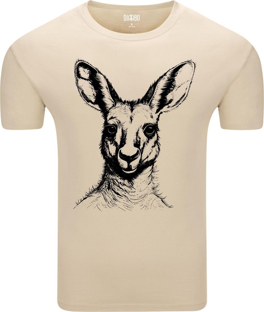 Diarbo Herren T-Shirt mit Tierliebhaber Druck Känguru-Skizze Beige Gr.XXL