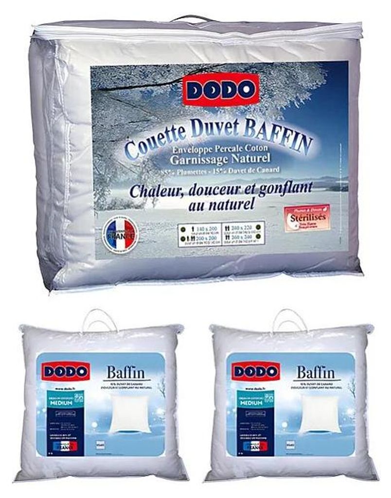 Set DODO, Bettdecke aus Naturstoff 240 × 260 cm und 2 Daunenkissen BAFFIN 65 × 65 cm