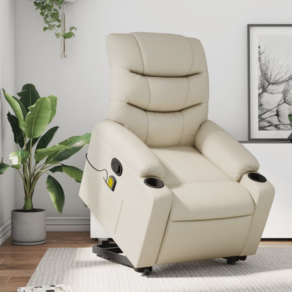 Maison Exclusive - Massagesessel mit Aufstehhilfe Creme Kunstleder