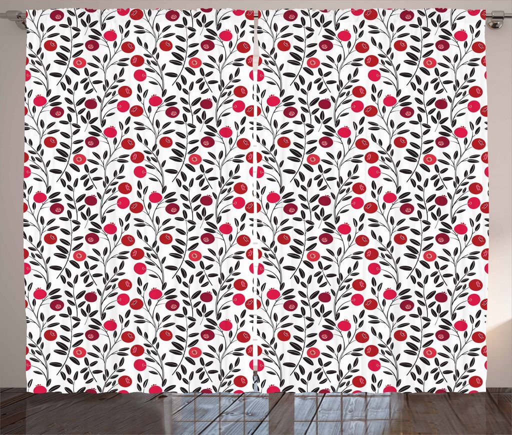 ABAKUHAUS Kranichbeere Rustikaler Vorhang, Yummy Berries Leafage, Wohnzimmer Universalband Gardinen mit Schlaufen und Haken, 280 x 245 cm, Rubin Ma...