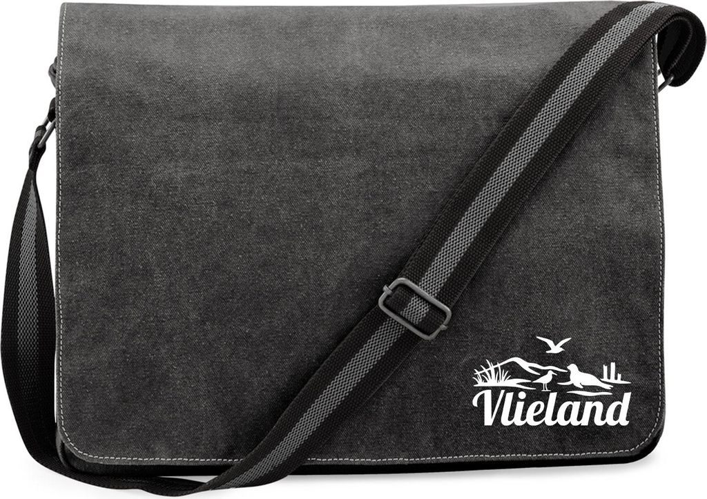 Huuraa Umhängetasche Vlieland Niederlande 14 Liter Black Canvas Laptoptasche Geschenkidee