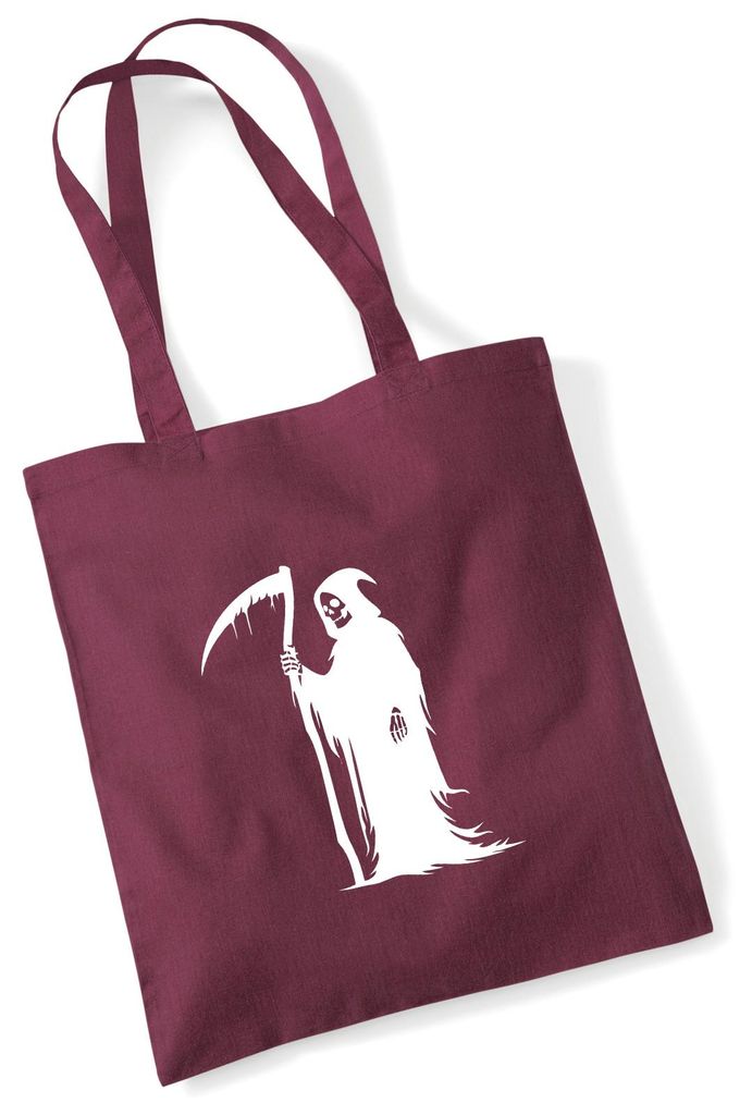 Huuraa Jutebeutel Sensenmann Tod 10 Liter Burgundy Baumwolle Tasche Geschenkidee