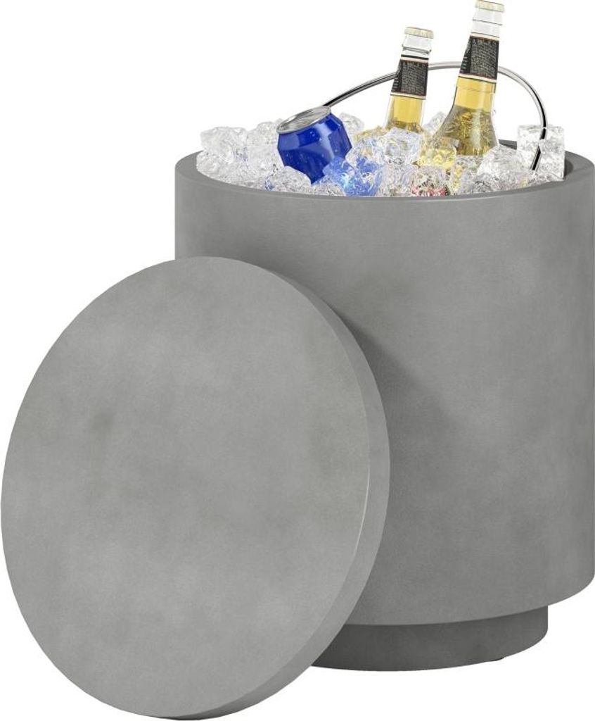 Fortuna Lai Cool Bar Beistelltisch mit abnehmbarer Tischplatte 10 L Getränkekühler, Bistrotisch kleiner Terrassentisch für Party, Camping, Hellgrau