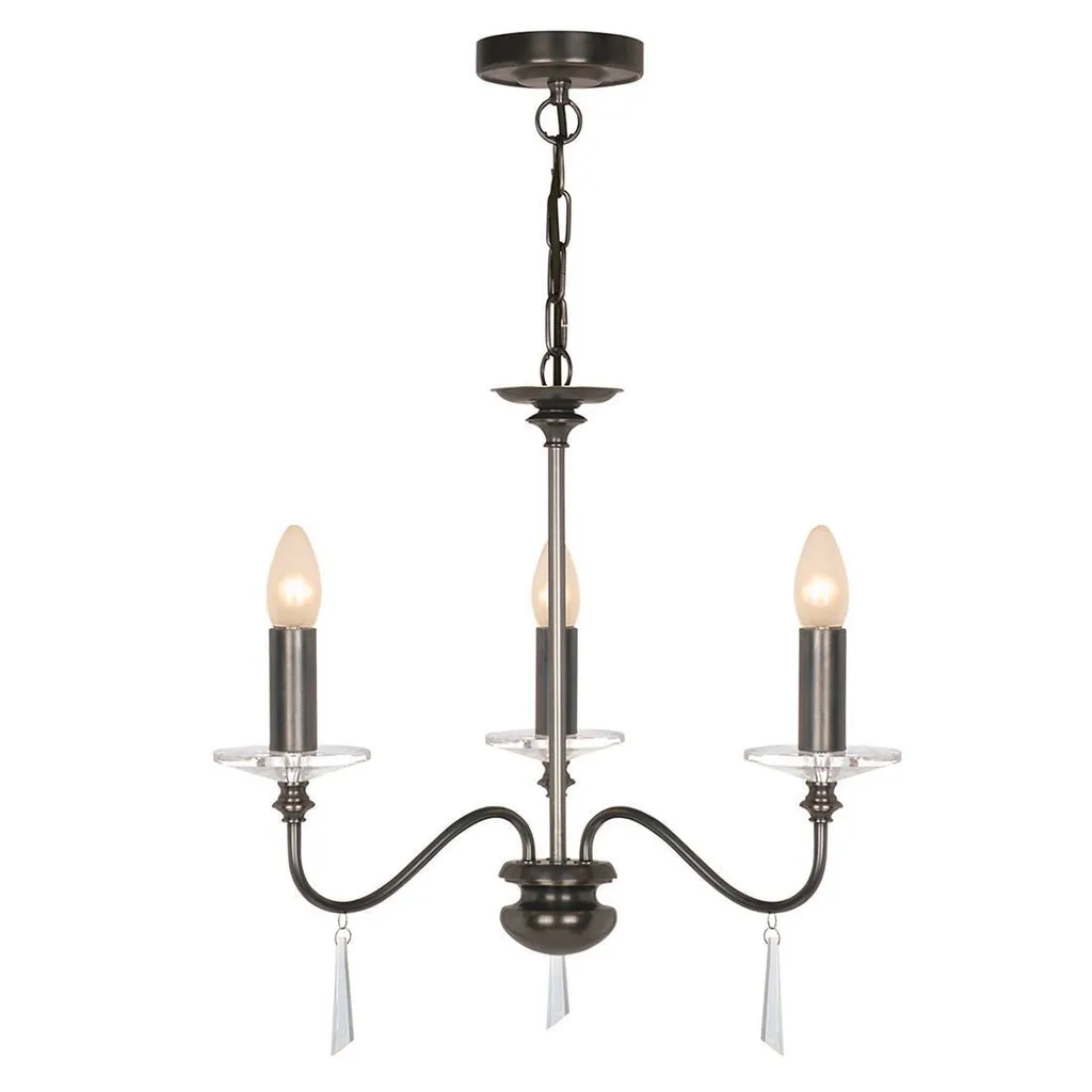 Lustre 3 bras Finsbury Park métal bronze vieilli - Luminaire 108 cm