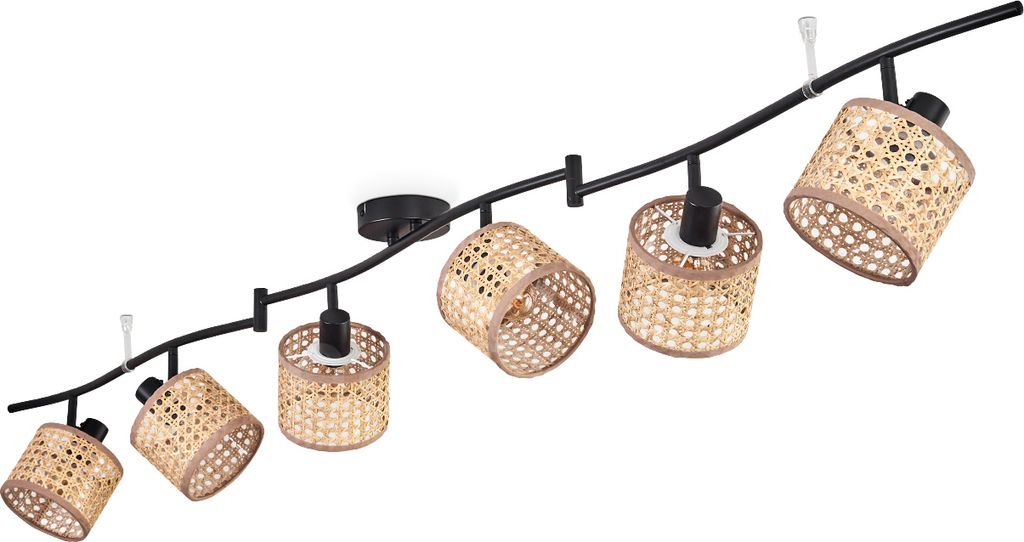 Casalina Deckenlampe aus Metall/Wiener Geflecht/Rattan in Schwarz/Natur/Beige