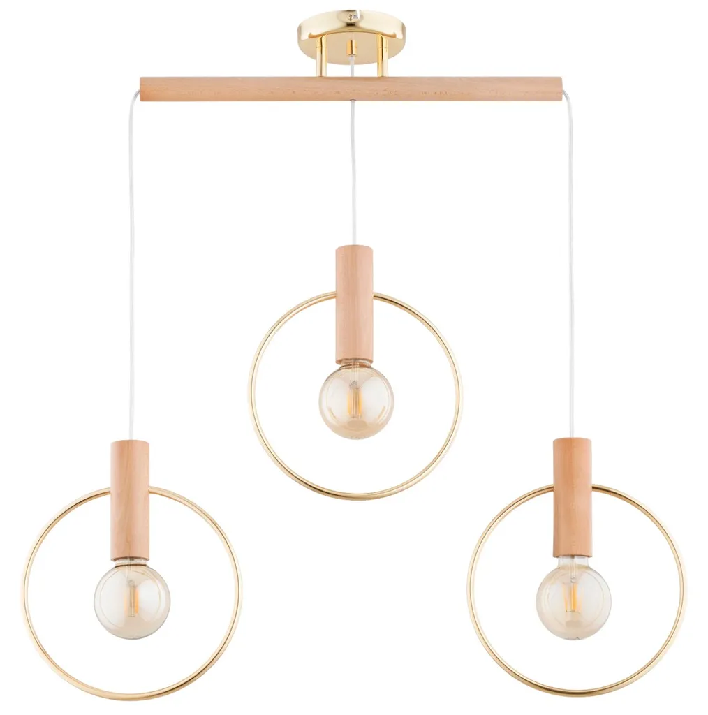 Plafonnier Suspension Bois et Or ARISA Idéal pour Salon et Salle à Manger