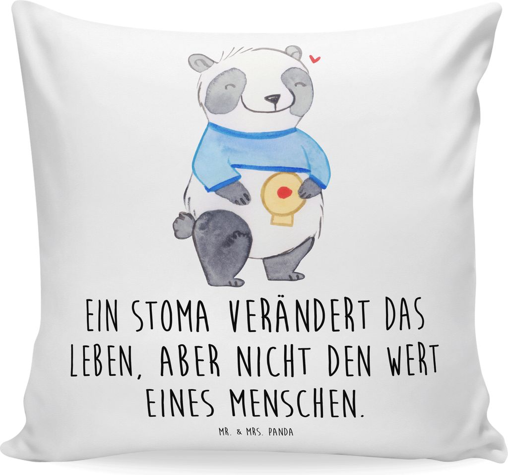 Mr. & Mrs. Panda Kuschel Kissen Panda künstlicher Darmausgang - Weiß - Geschenk, Kuschelkissen, 40x40, Zierkissen, Dekokissen, Stoma, Sofakissen,...
