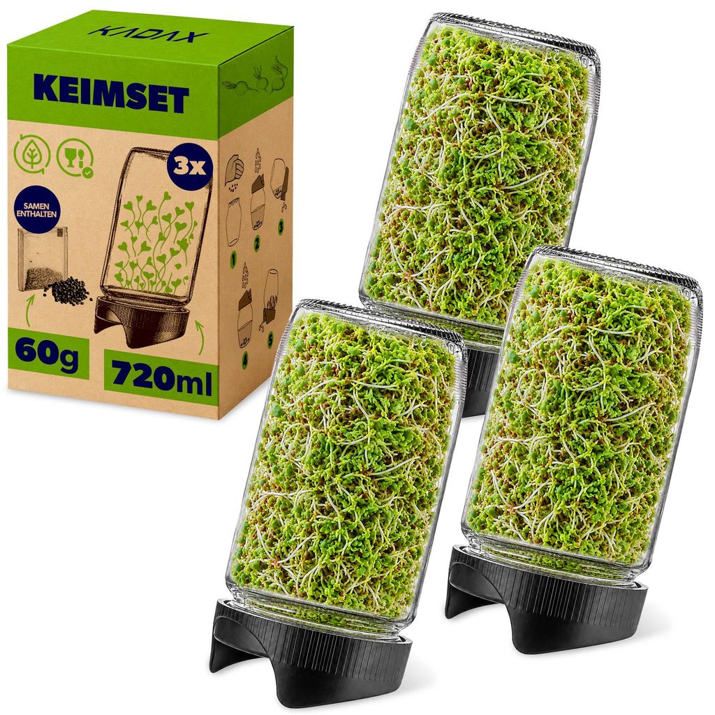 KADAX Sprossengläser 720 ml, 3er Set, Keimgläser mit Produktbild 