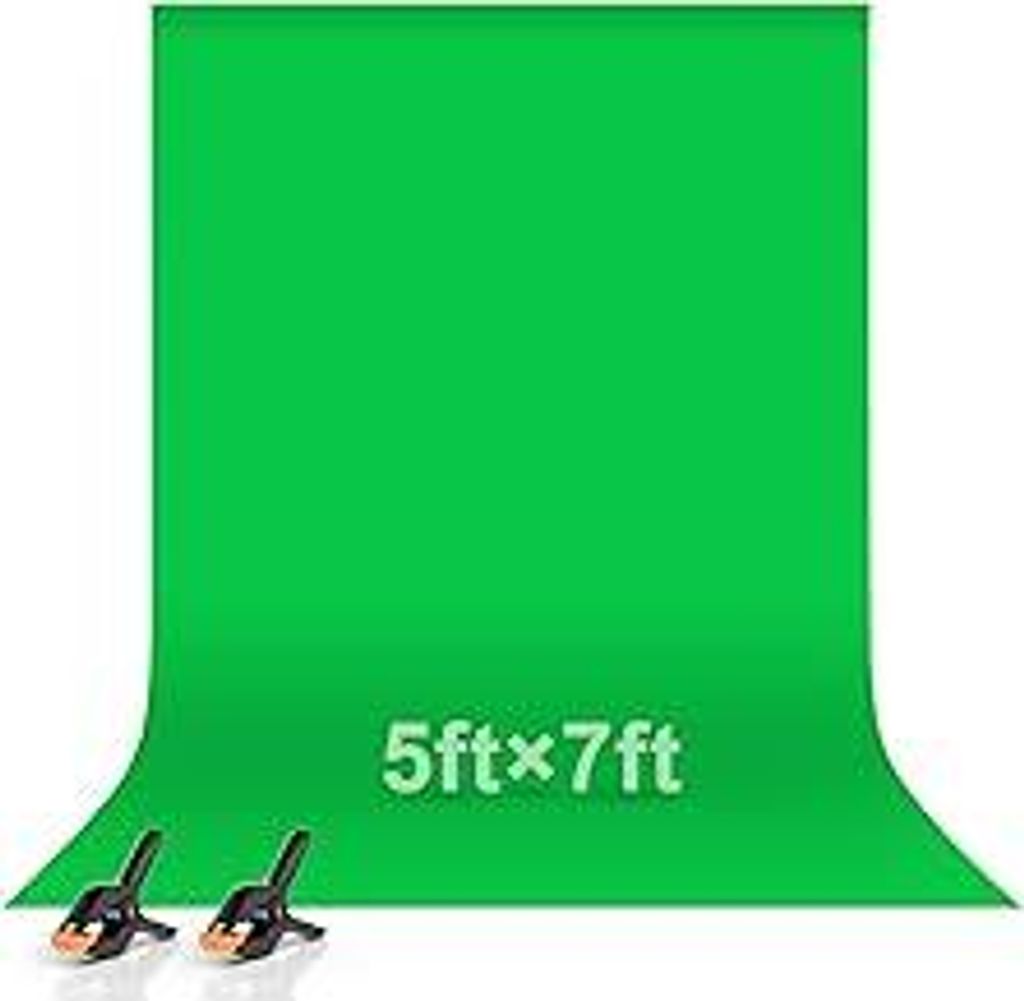EMART 1,5x2m Greenscreen Grüner Hintergrund Polyester Grüne Chromakey Green Screen Faltbar mit 2 Federzwingen für Fotografie, Zoom, Interviews, ...