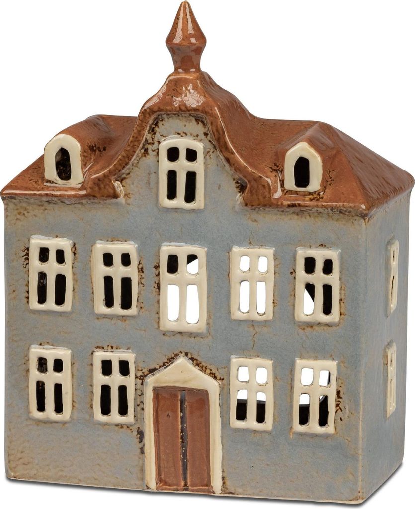 Windlicht Haus ANTIK H. 20cm grau braun aus Steinzeug Formano