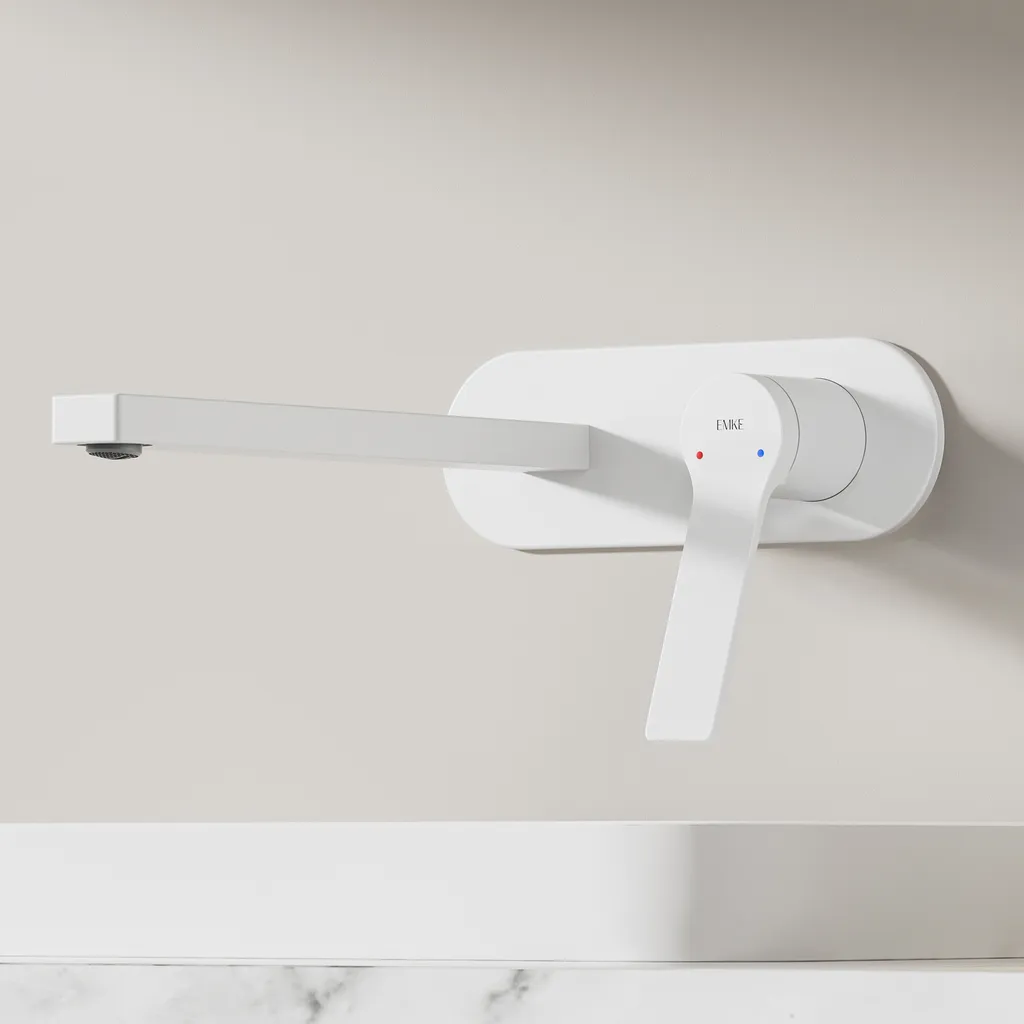 Mitigeur de Lavabo Mural Blanc Mat : Robinet de Salle de Bain Design EMKE
